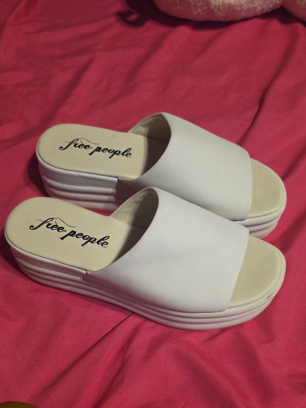 Free People Cream Platform Slide Sandals